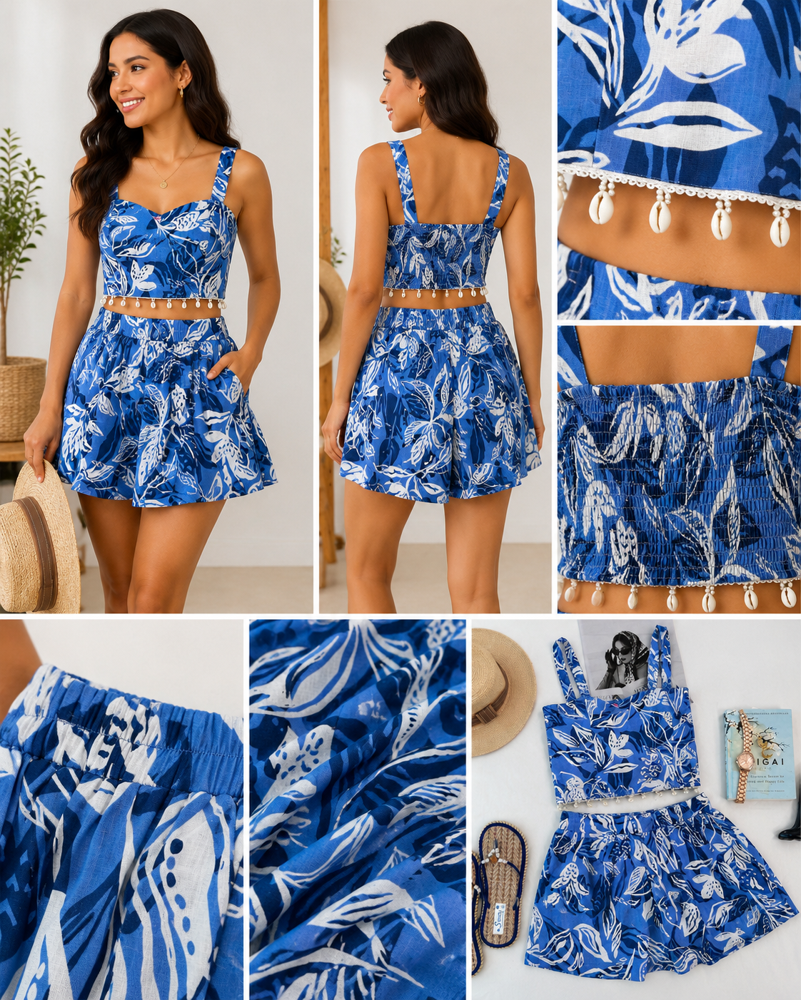 Blue cute printed shorts set