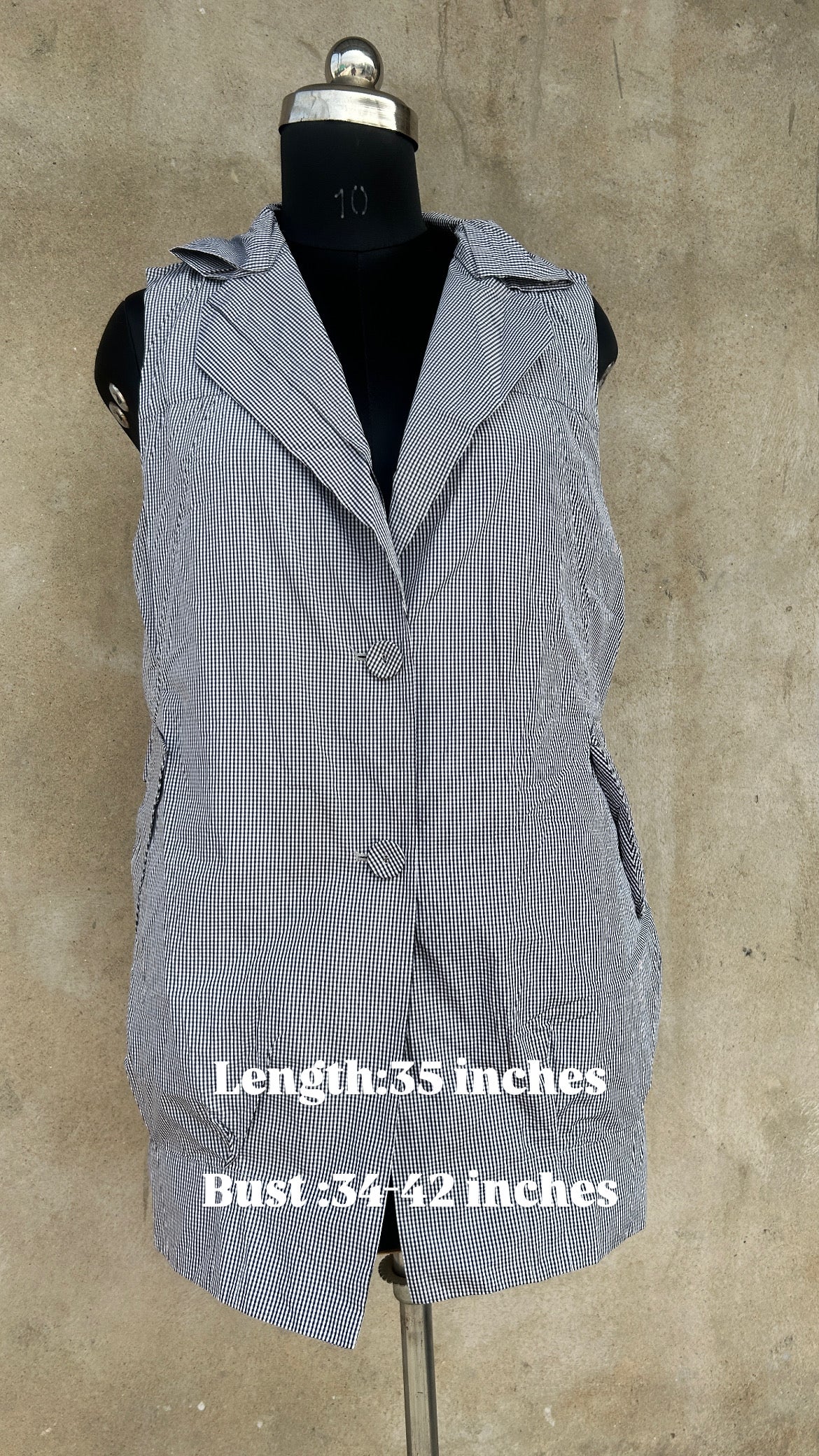 Blue checked vest coat