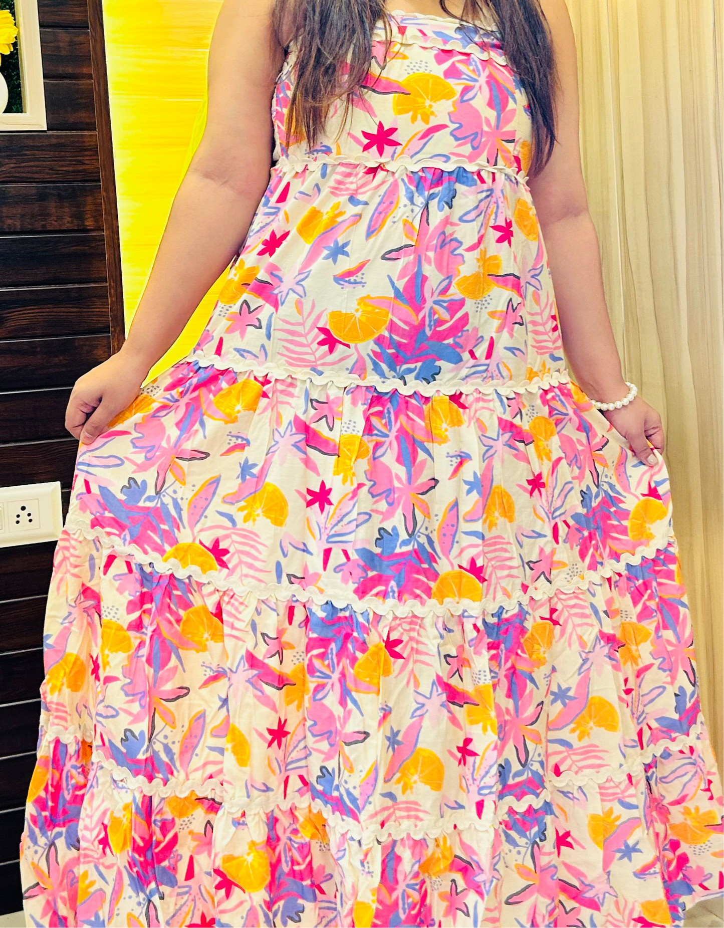 Pink floral maxi dress