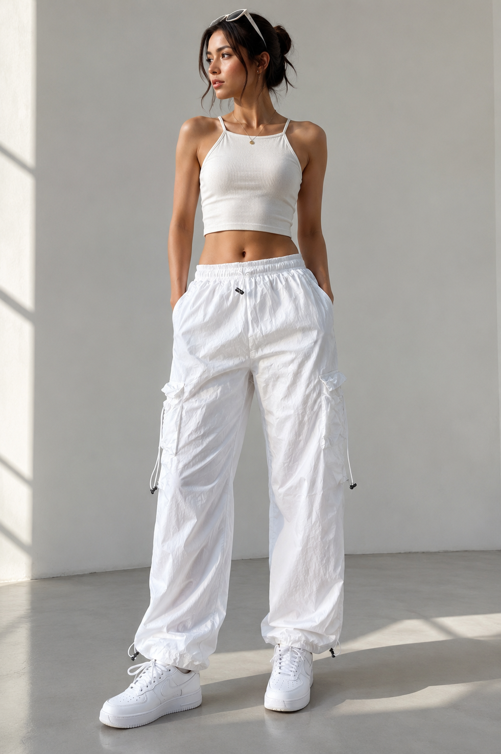 White parachute Cargo pants