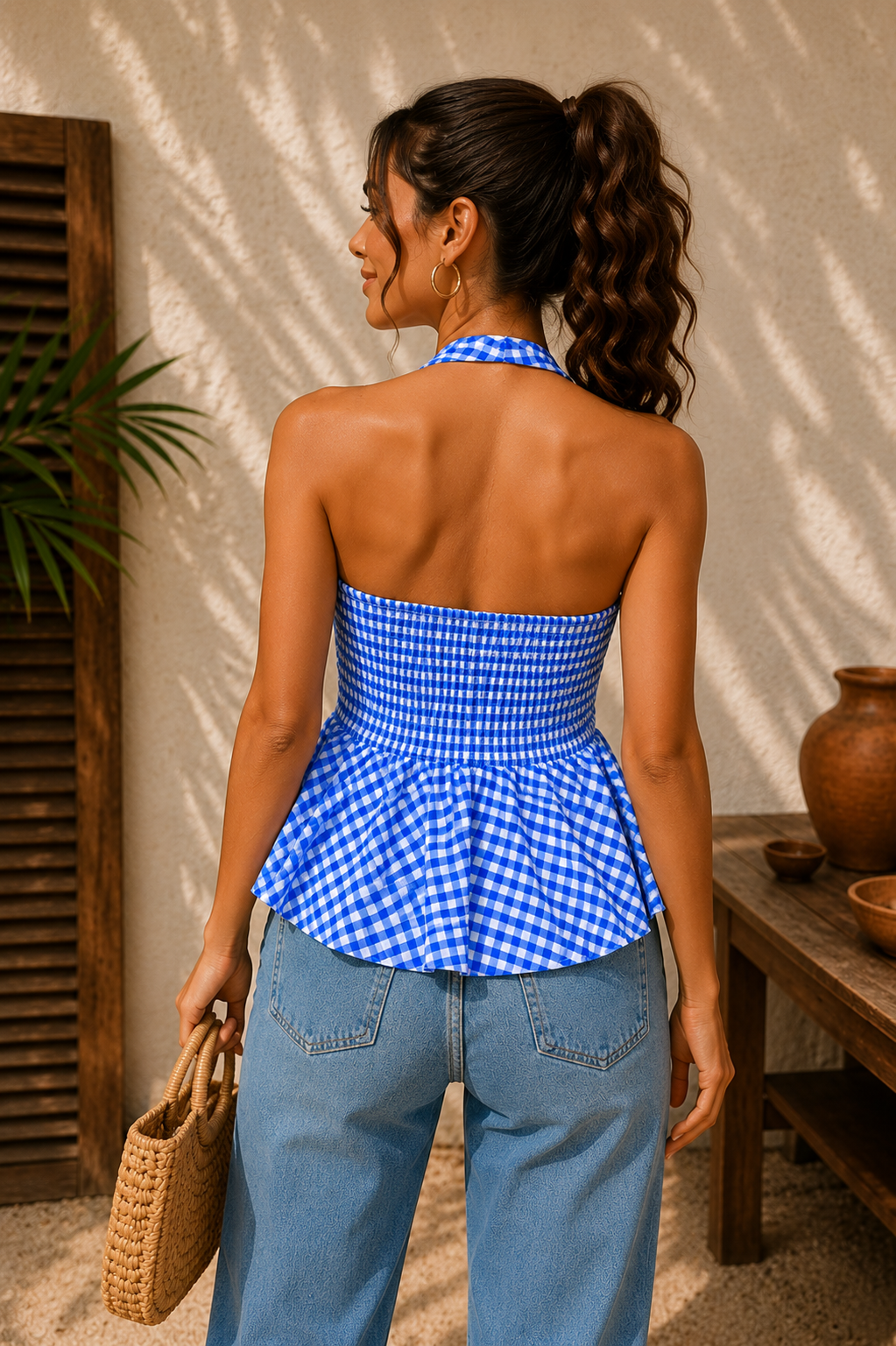 Blue checked halter top
