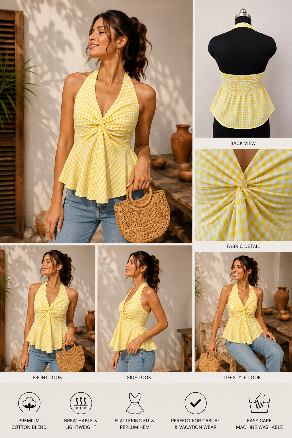 Yellow checked halter top