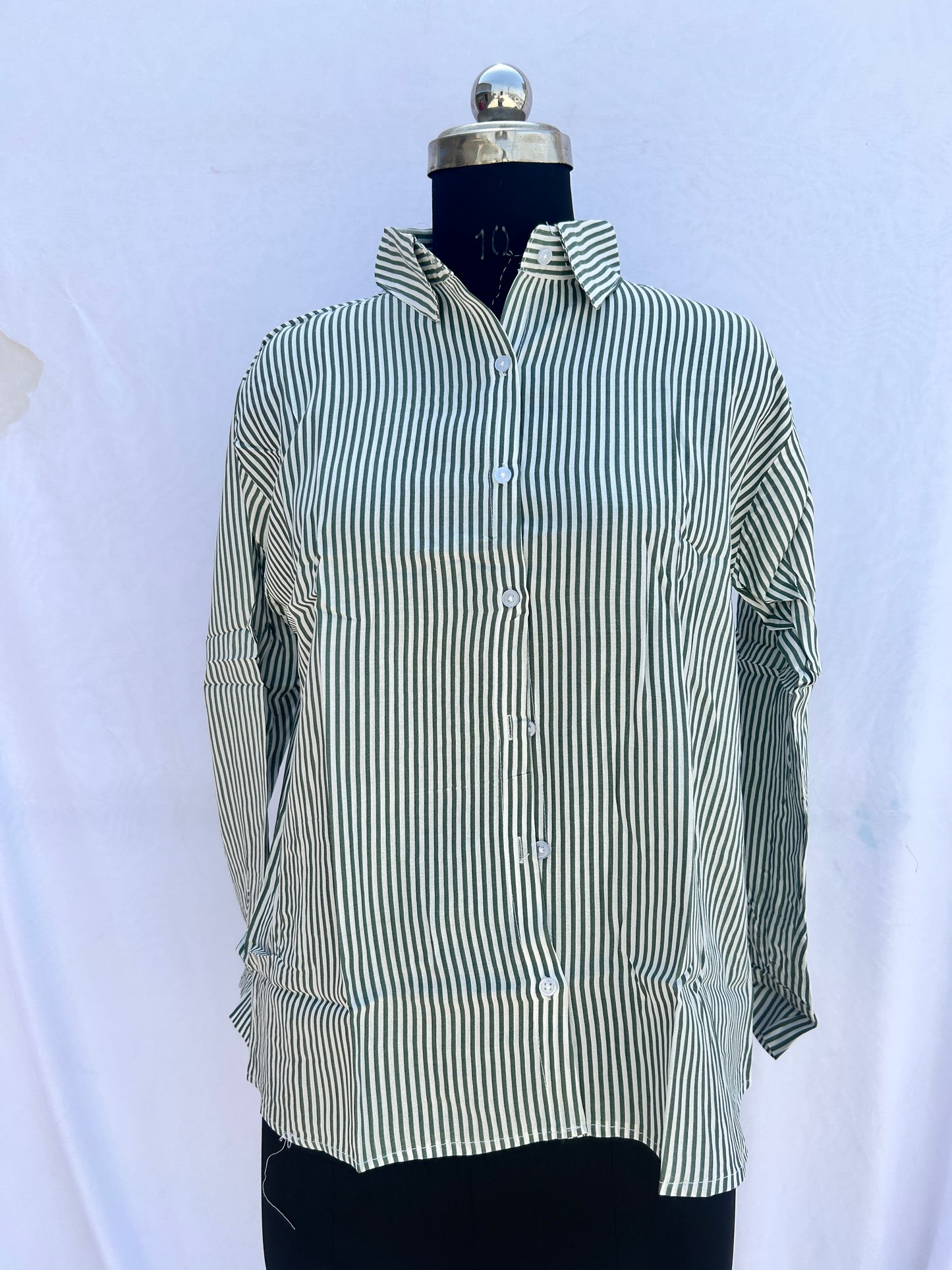 Olive green classic stripe shirt