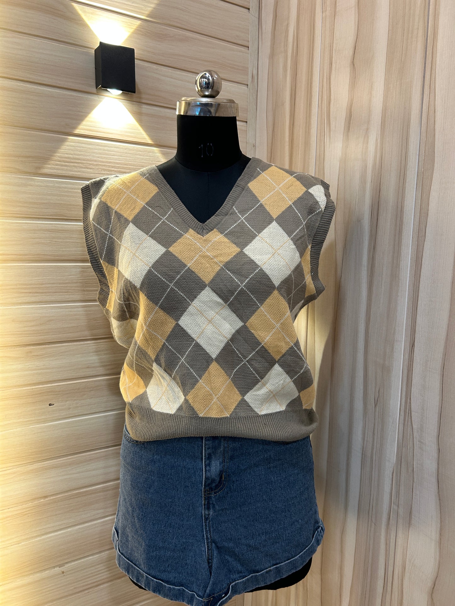 Pastel yellow checked vests