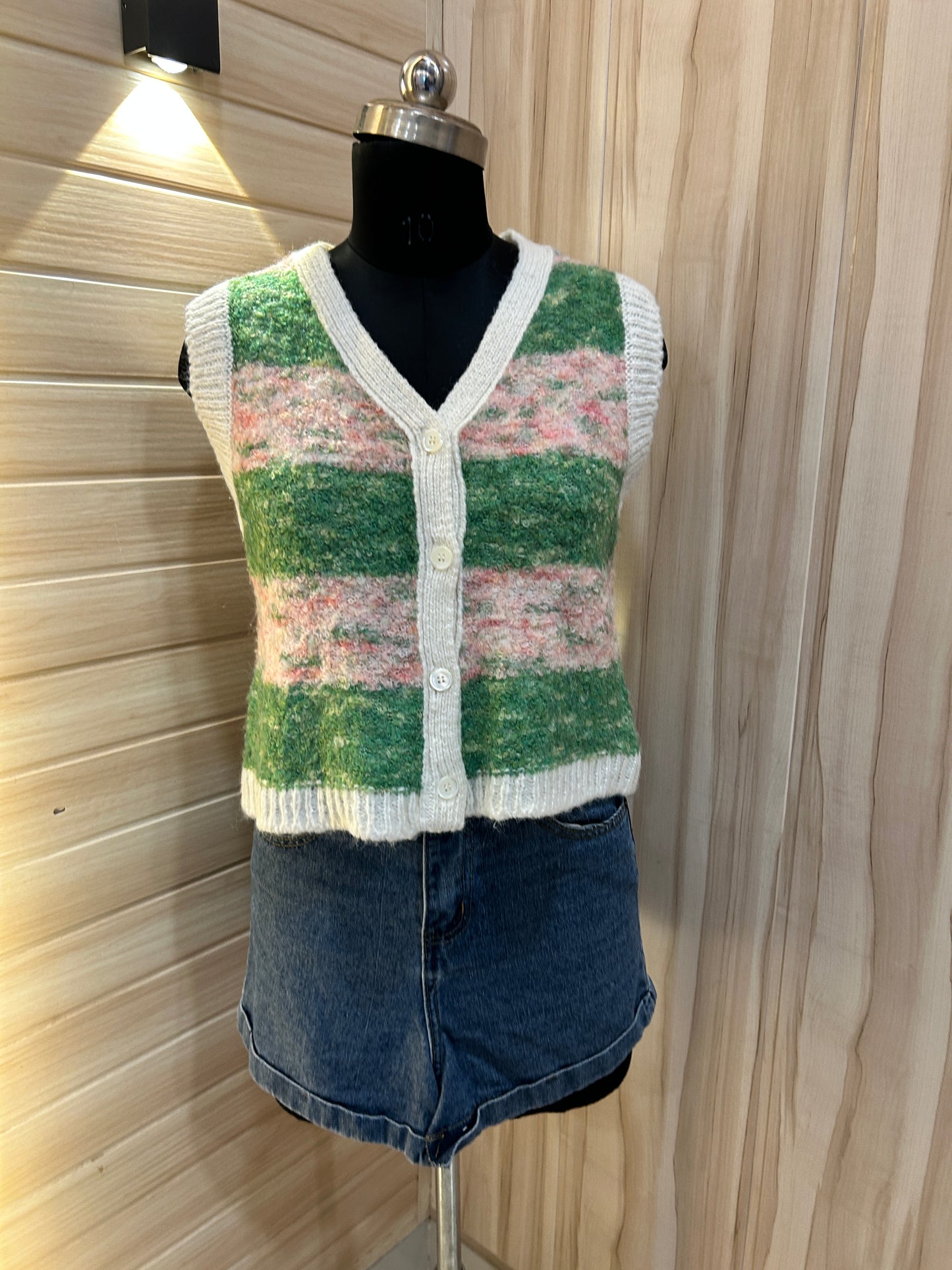 Pink green cute with buttons vest