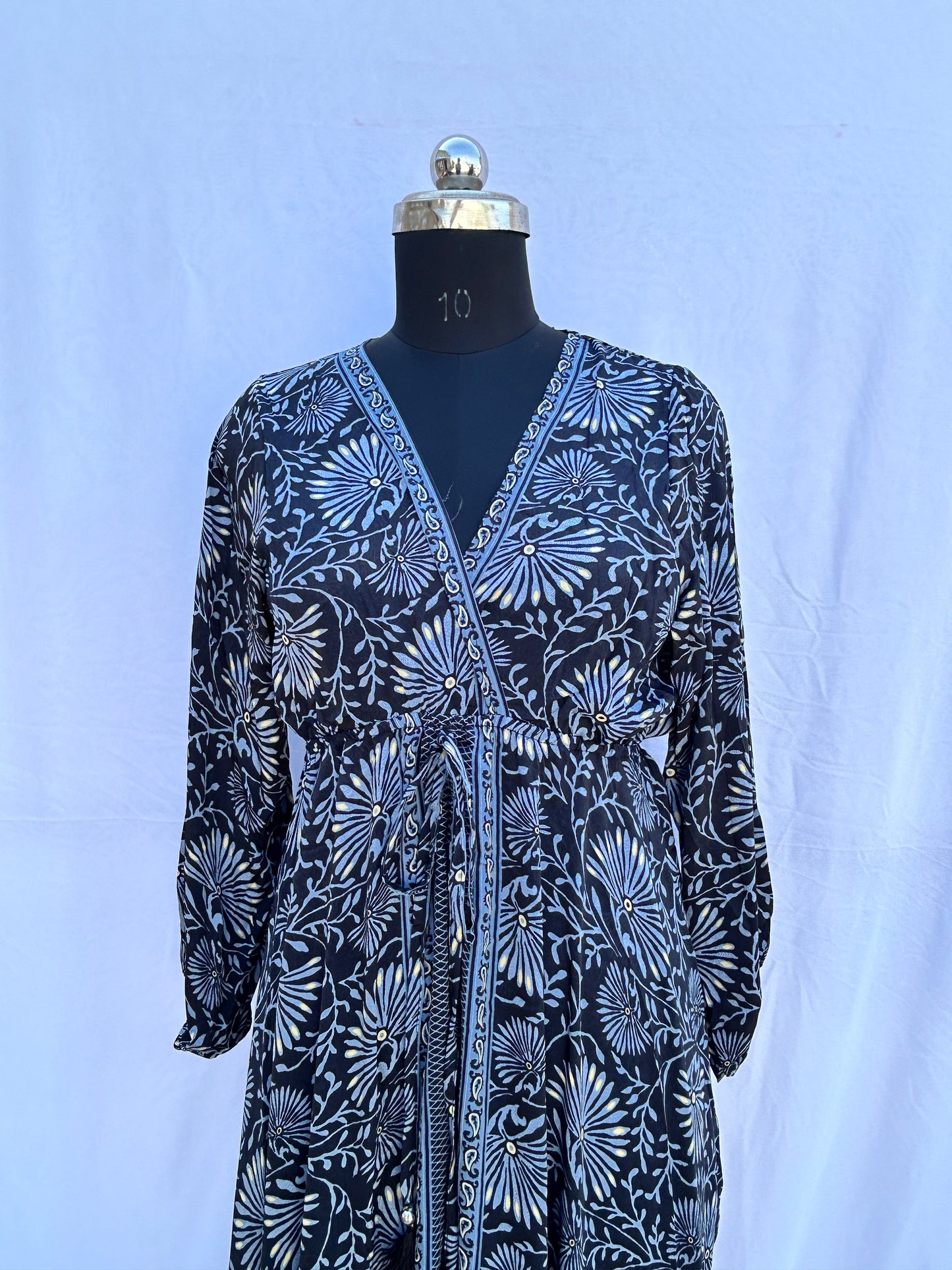 Navy blue floral print full sleeves SUMMER DRESS