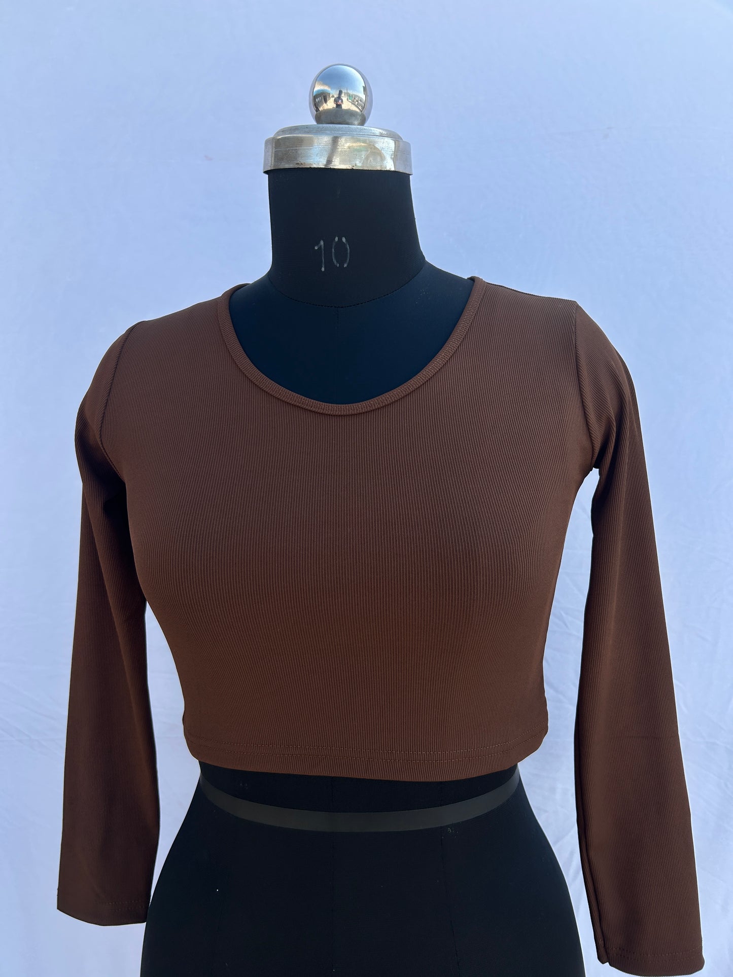 Solid V neck full sleeves- Brown
