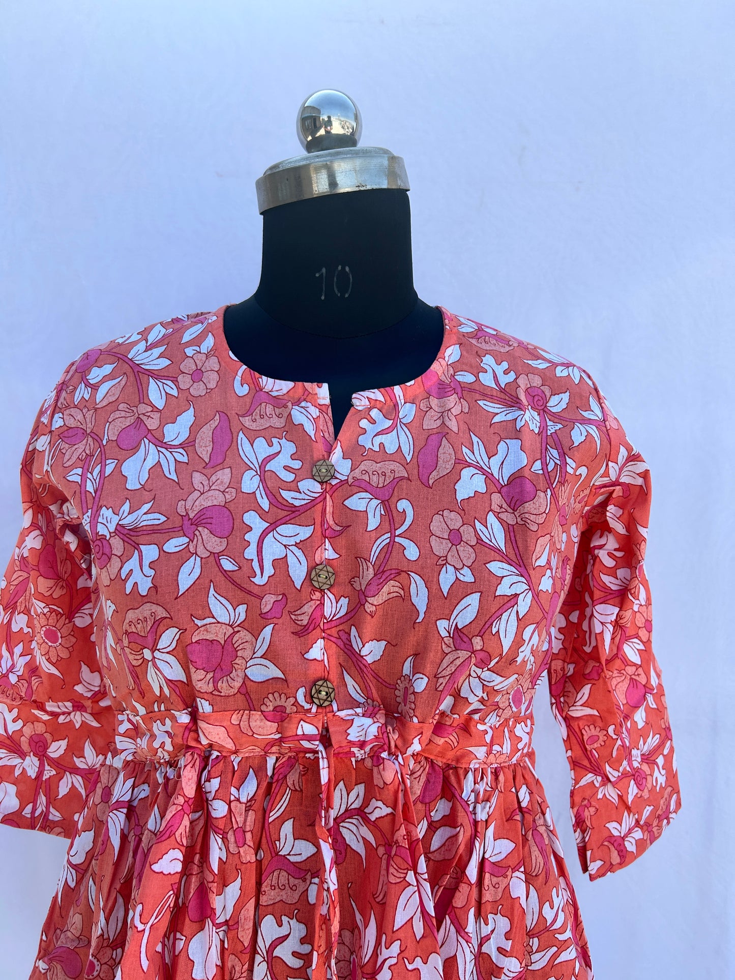 Orange floral printed flared