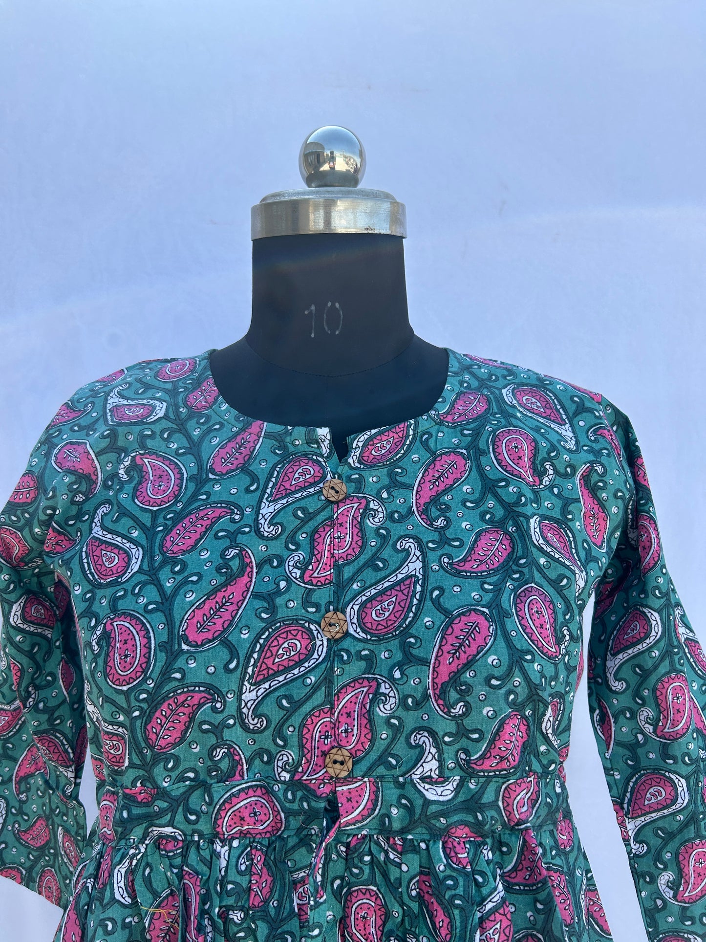 Green pink paisley flared
