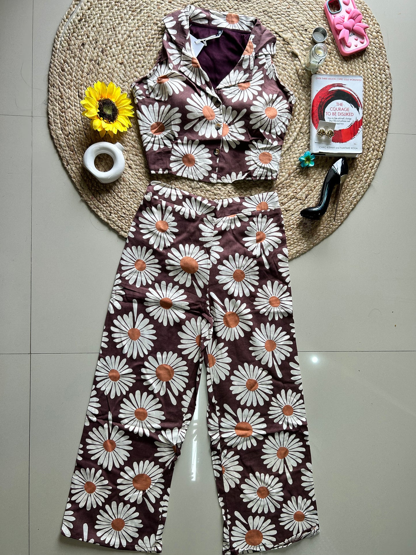 Brown floral printed co-ors set