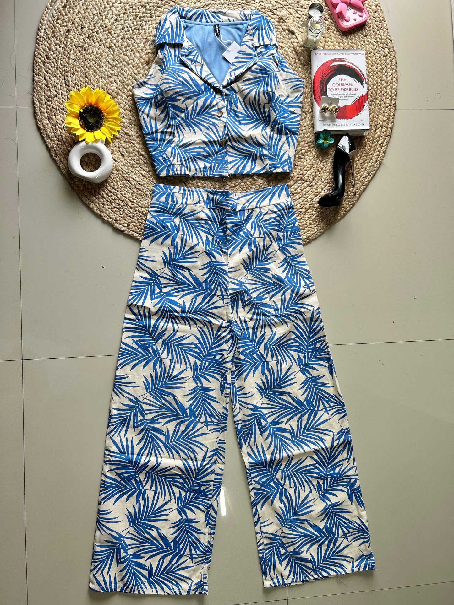 Blue traopical leafy printed c0-ord set