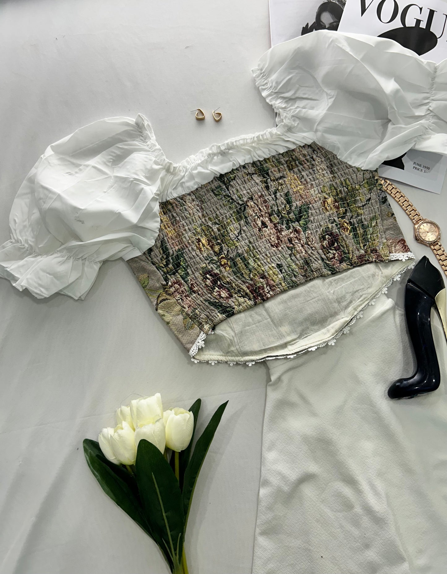 Glam corset -beige floral