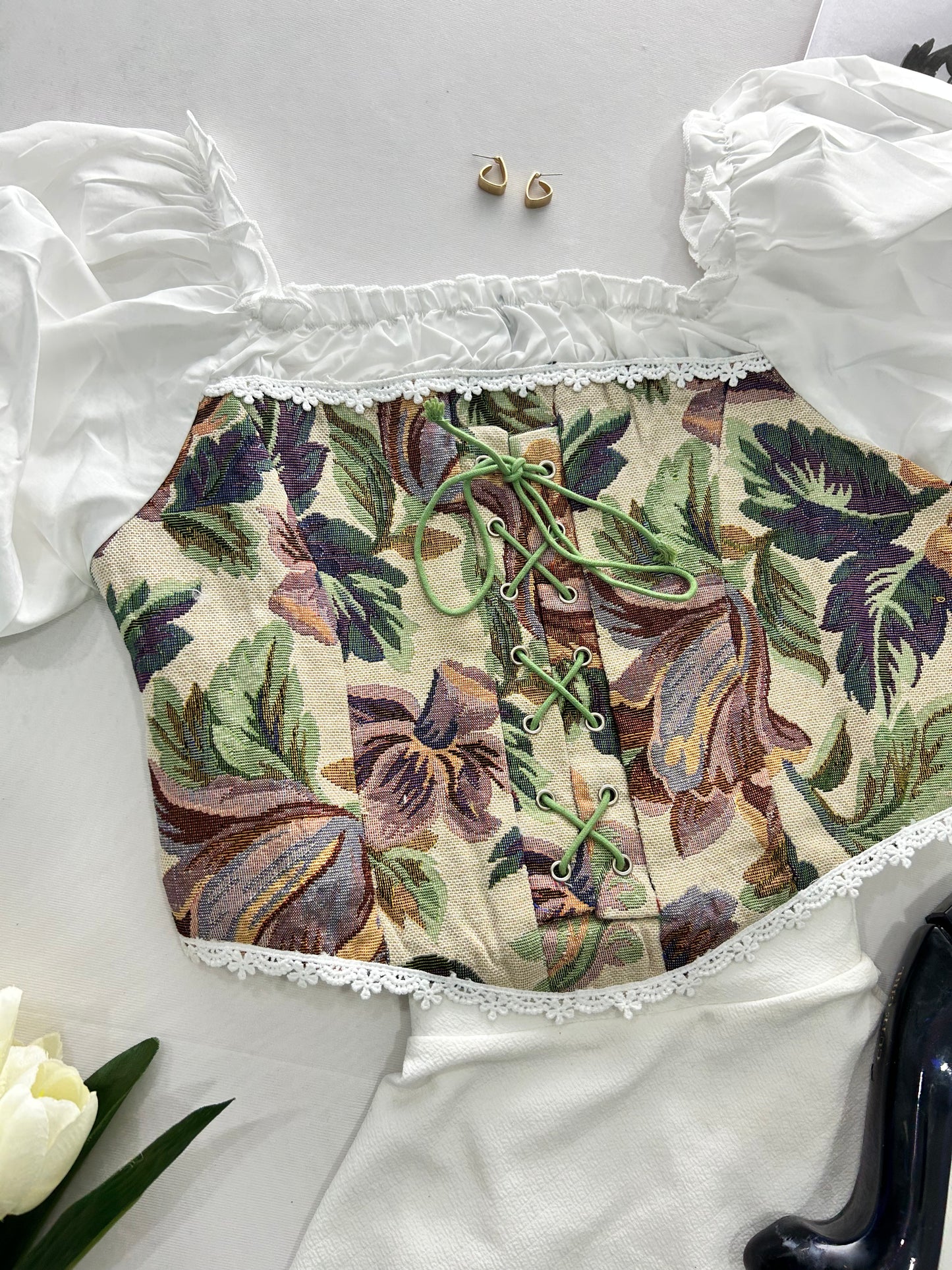 Glam corset -beige floral