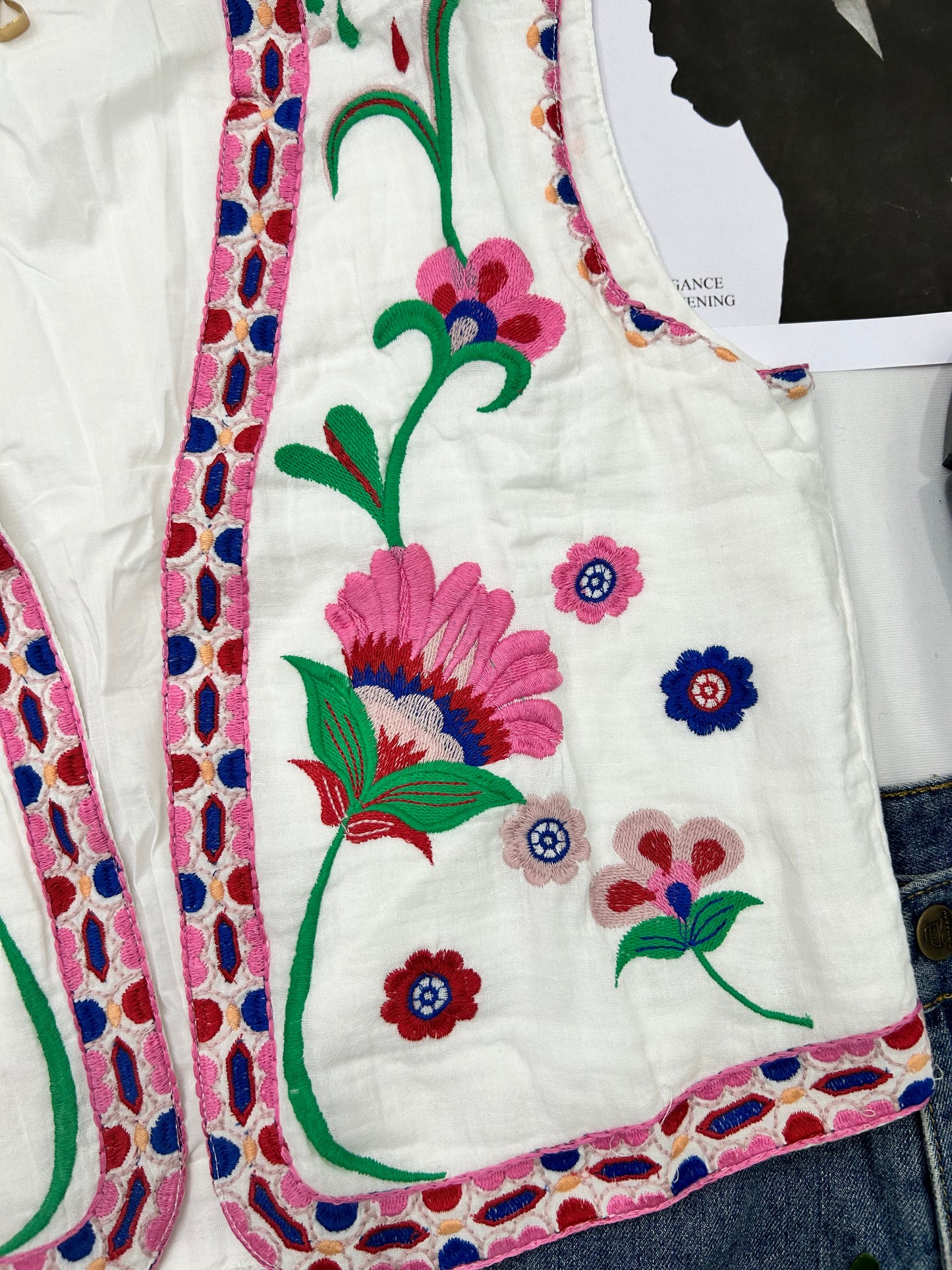 Vintage floral embroidered vest