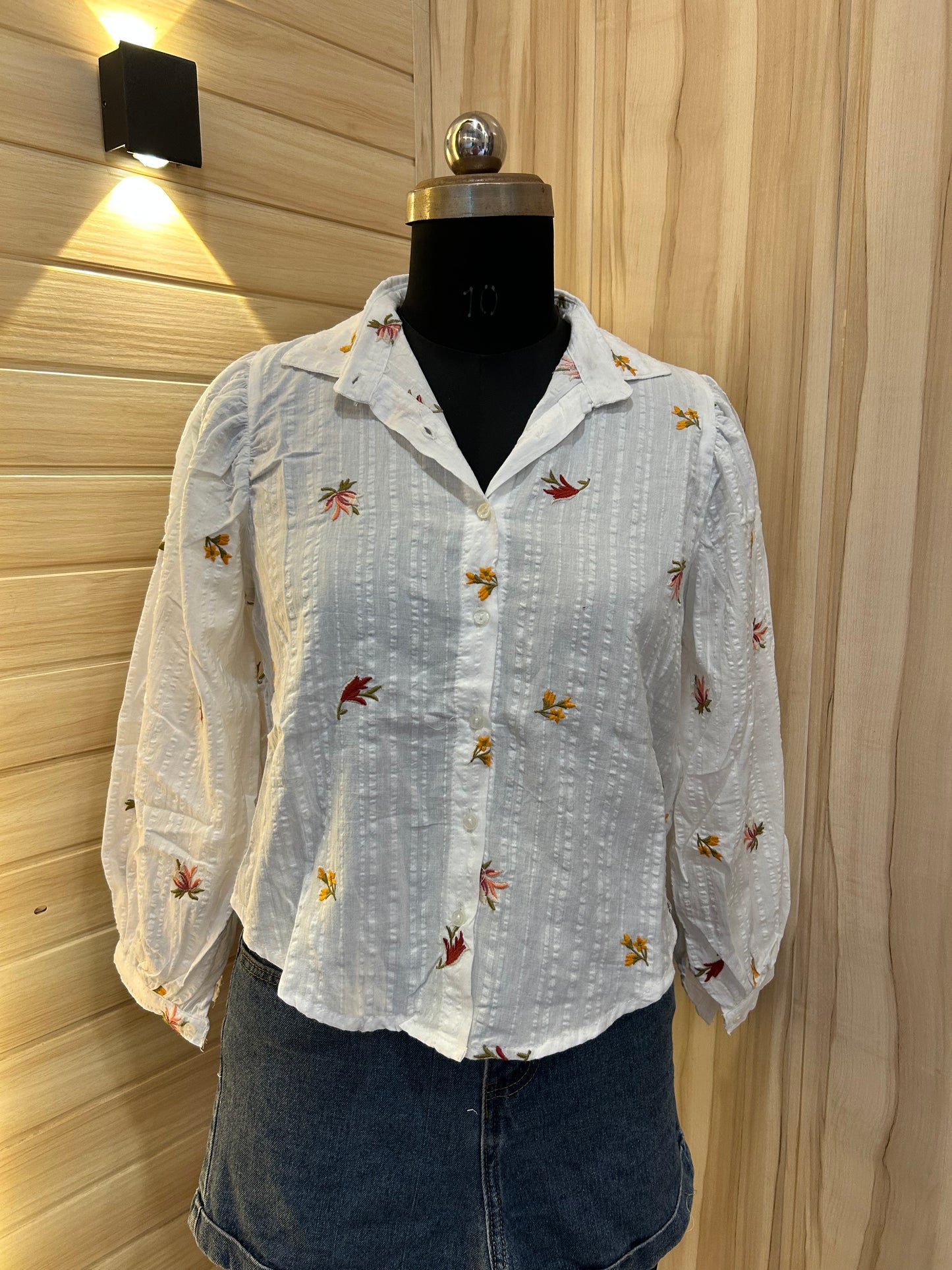 White floral embroidered shirts