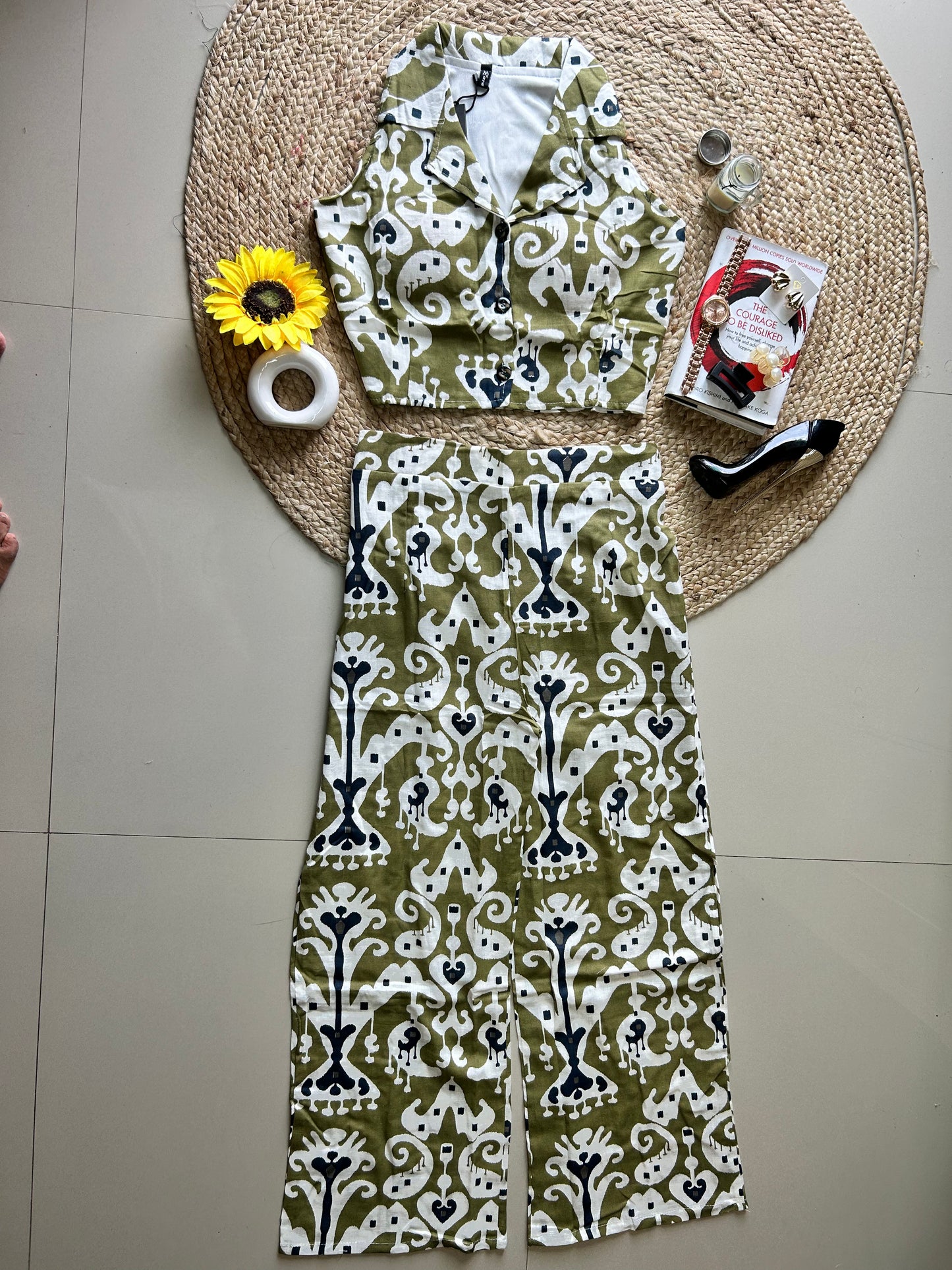 Olive green Abstract printed co-ord set