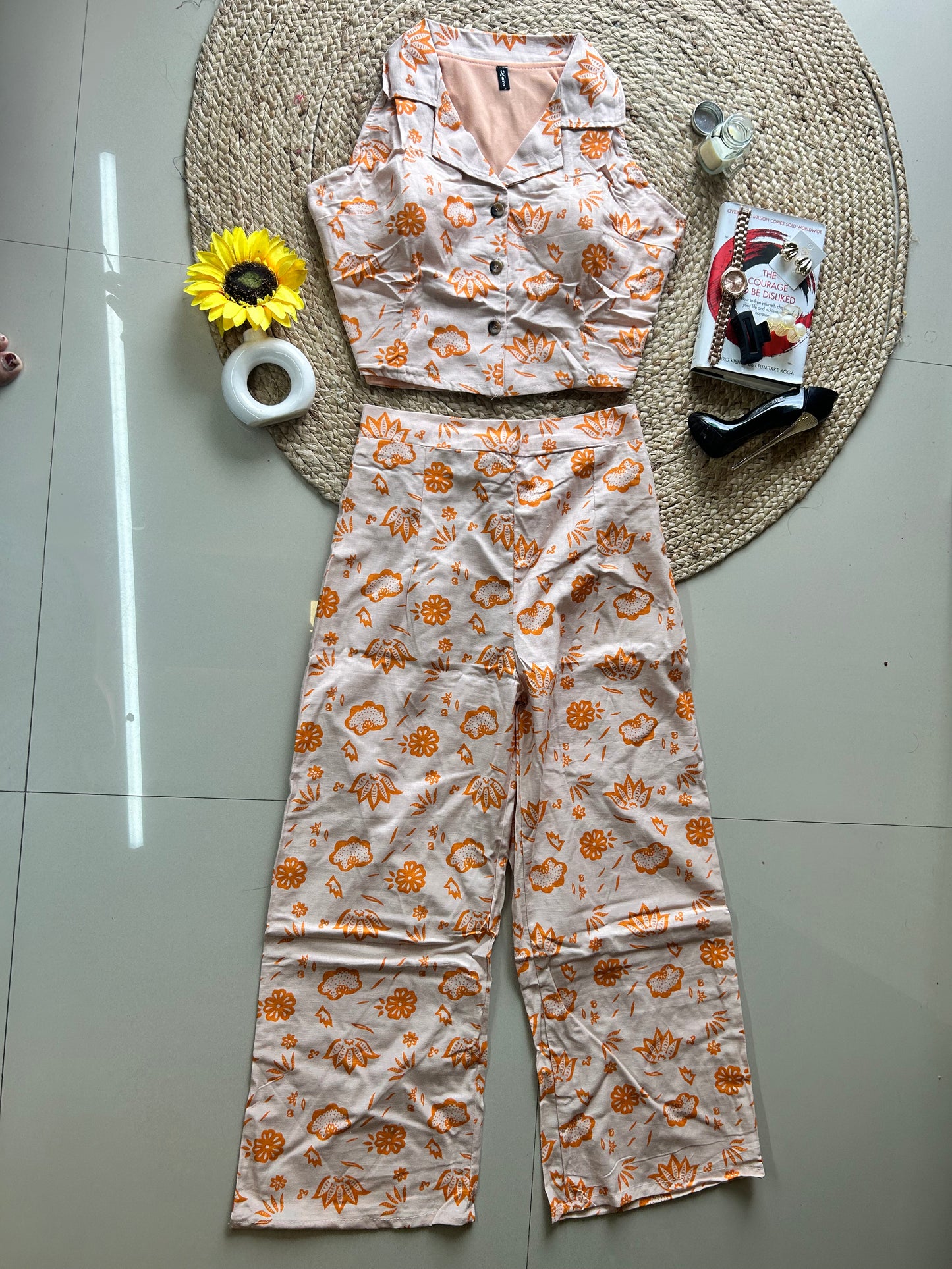 Peach cute floral printed co-ord set