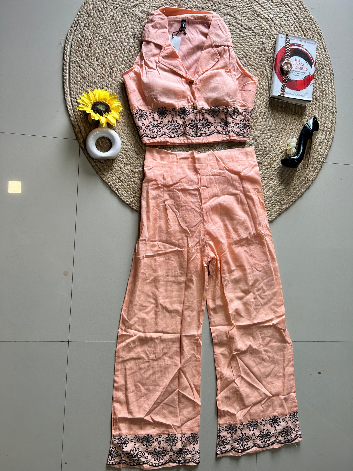 Peach embroidered co-ord set