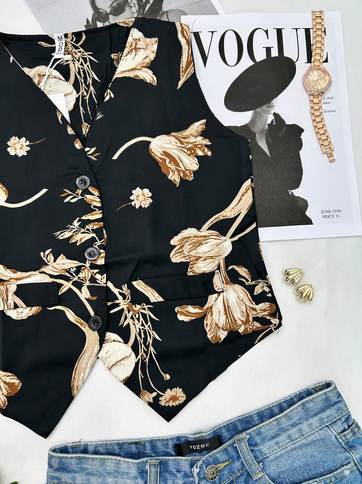 Chic vest - Black floral
