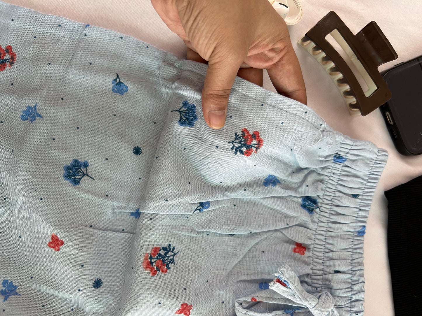 Blue floral printed Mul cotton shorts