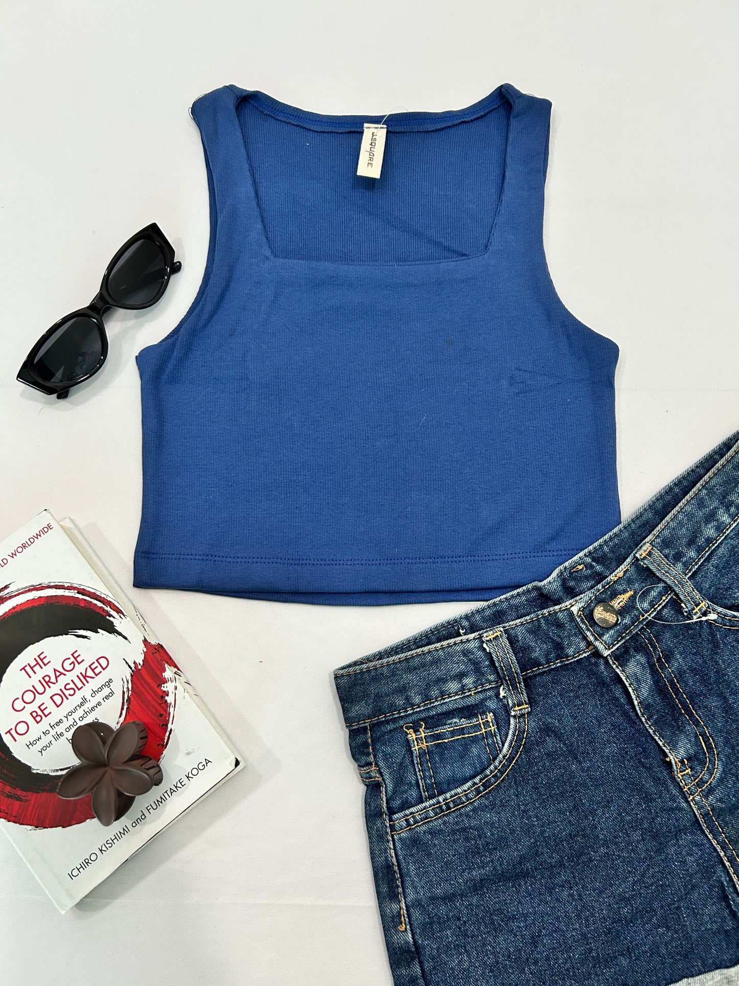 Squre neck tank top-blue