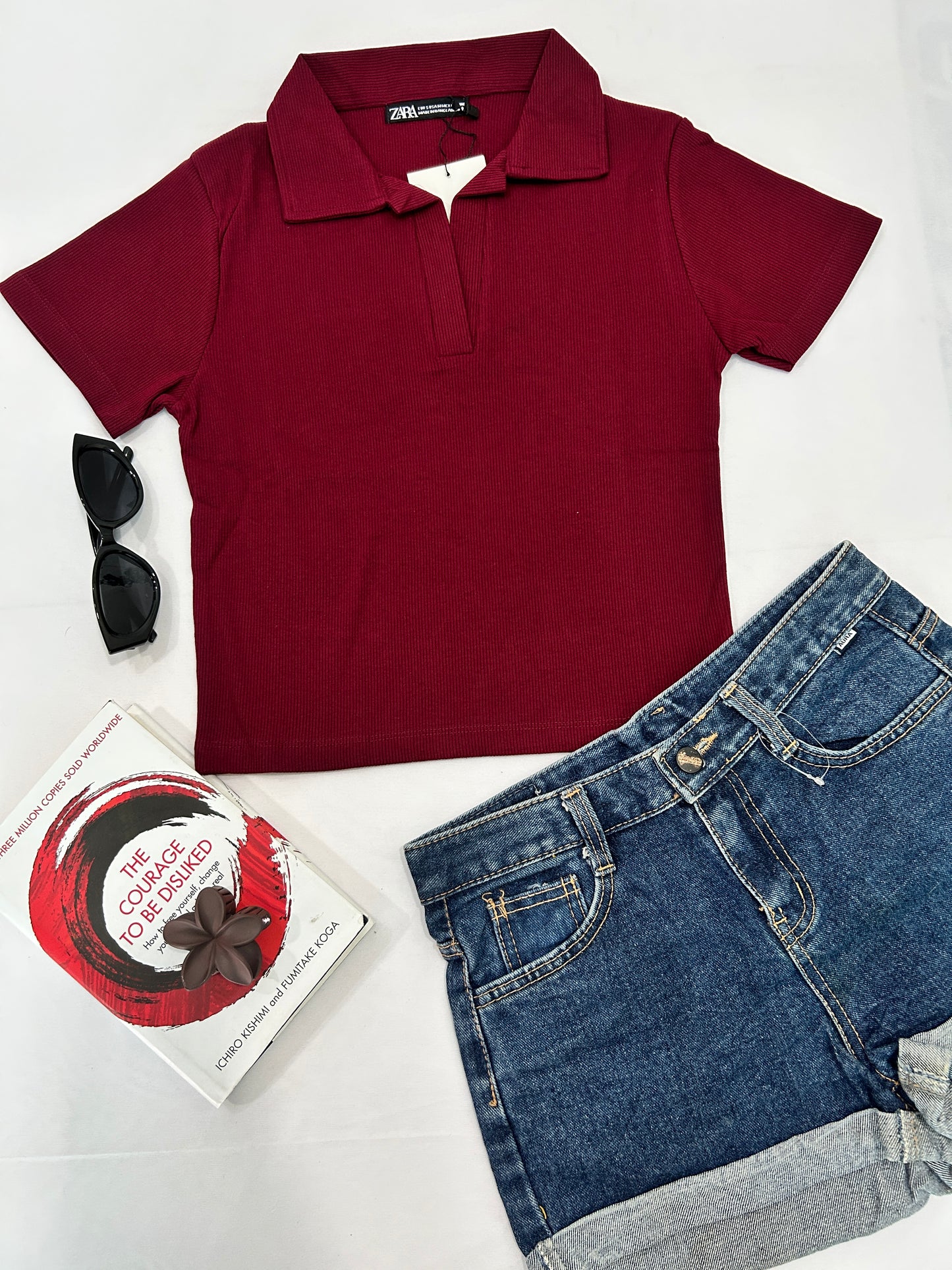 Solid collar top -MAROON