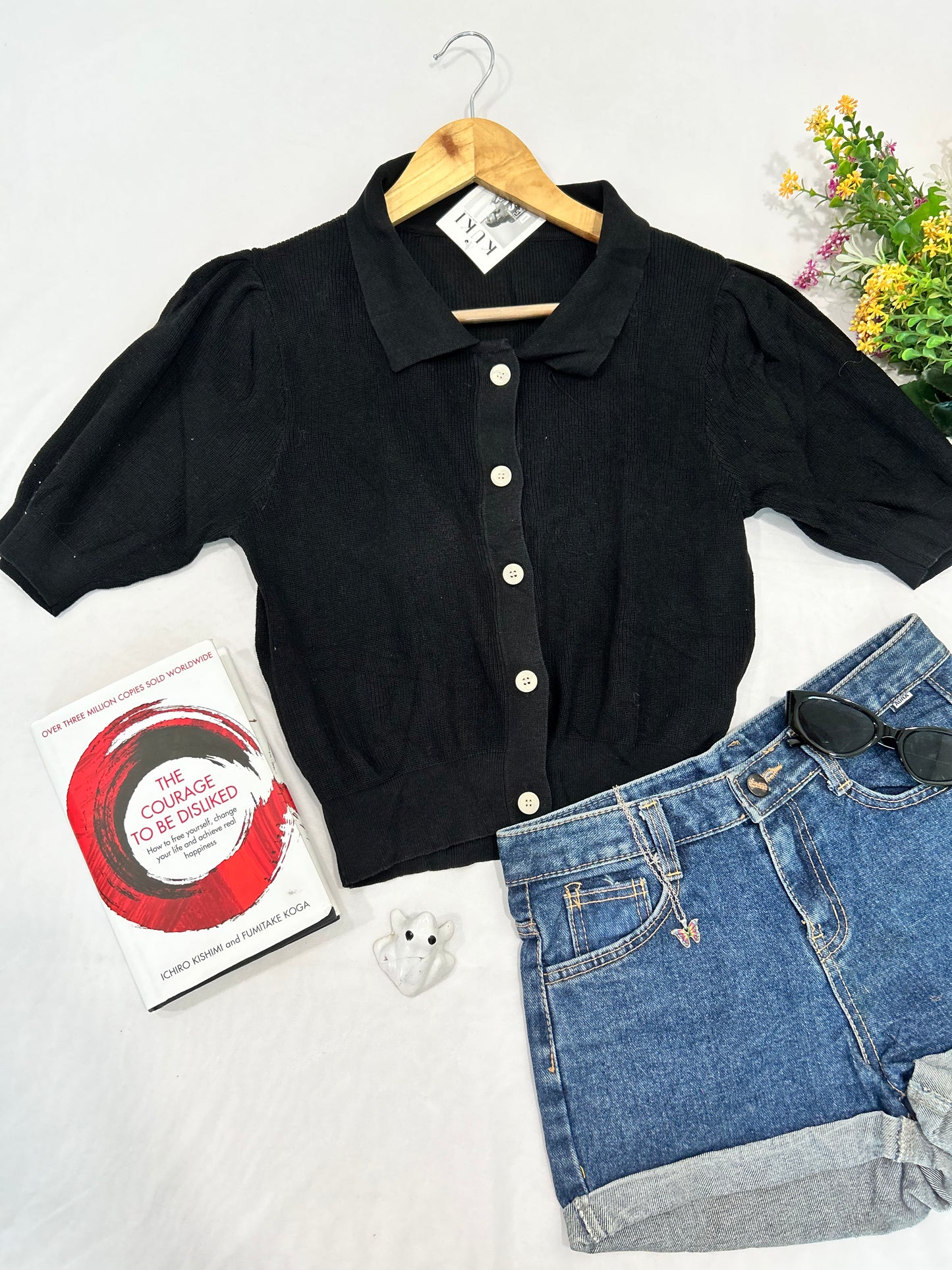 Black collar korean cute top