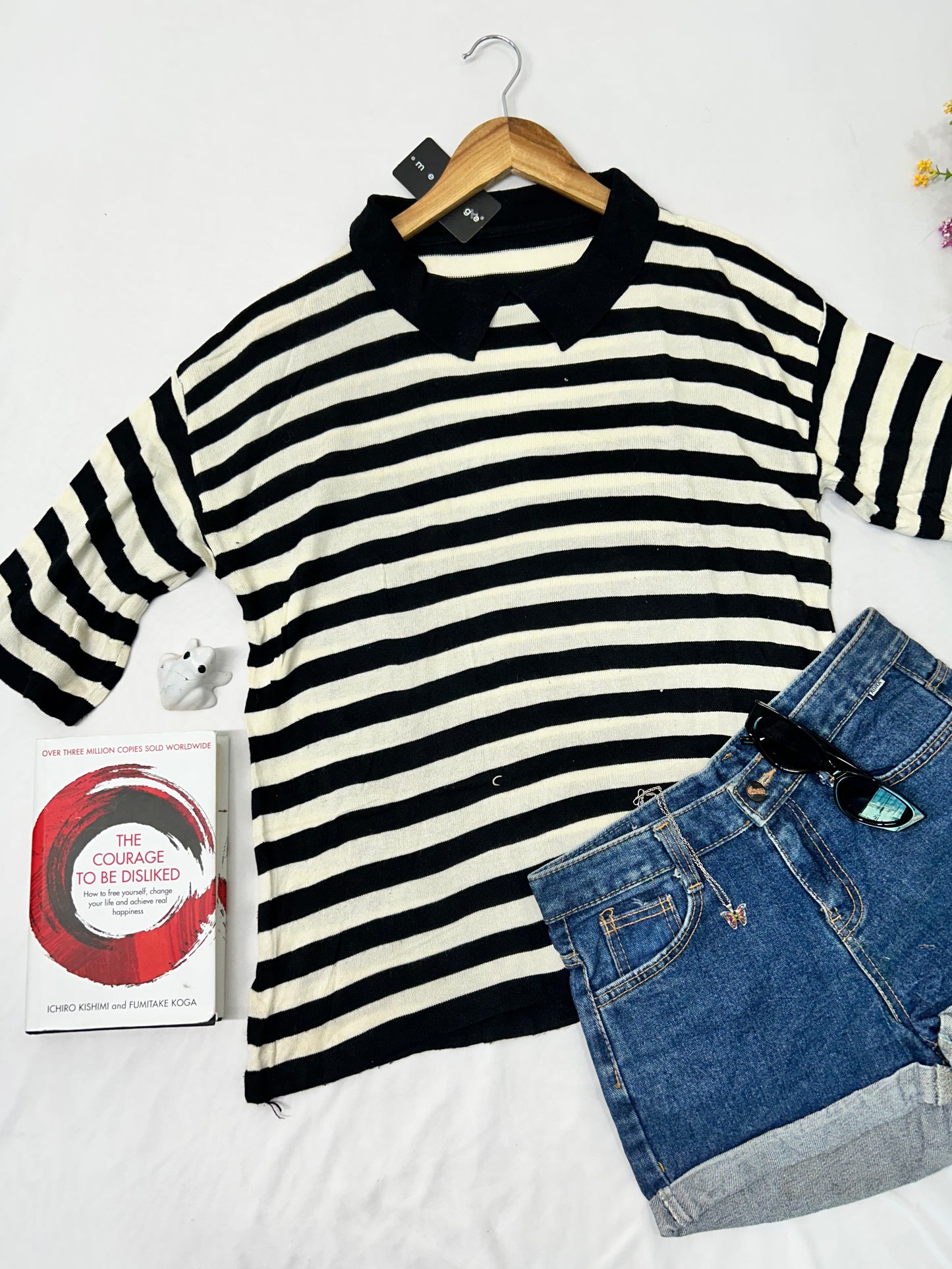 Stripe collar baggy top