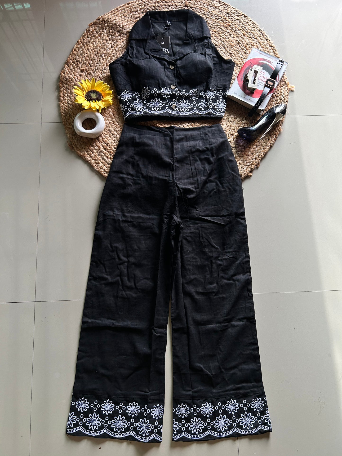 Black embroidered co-ord set