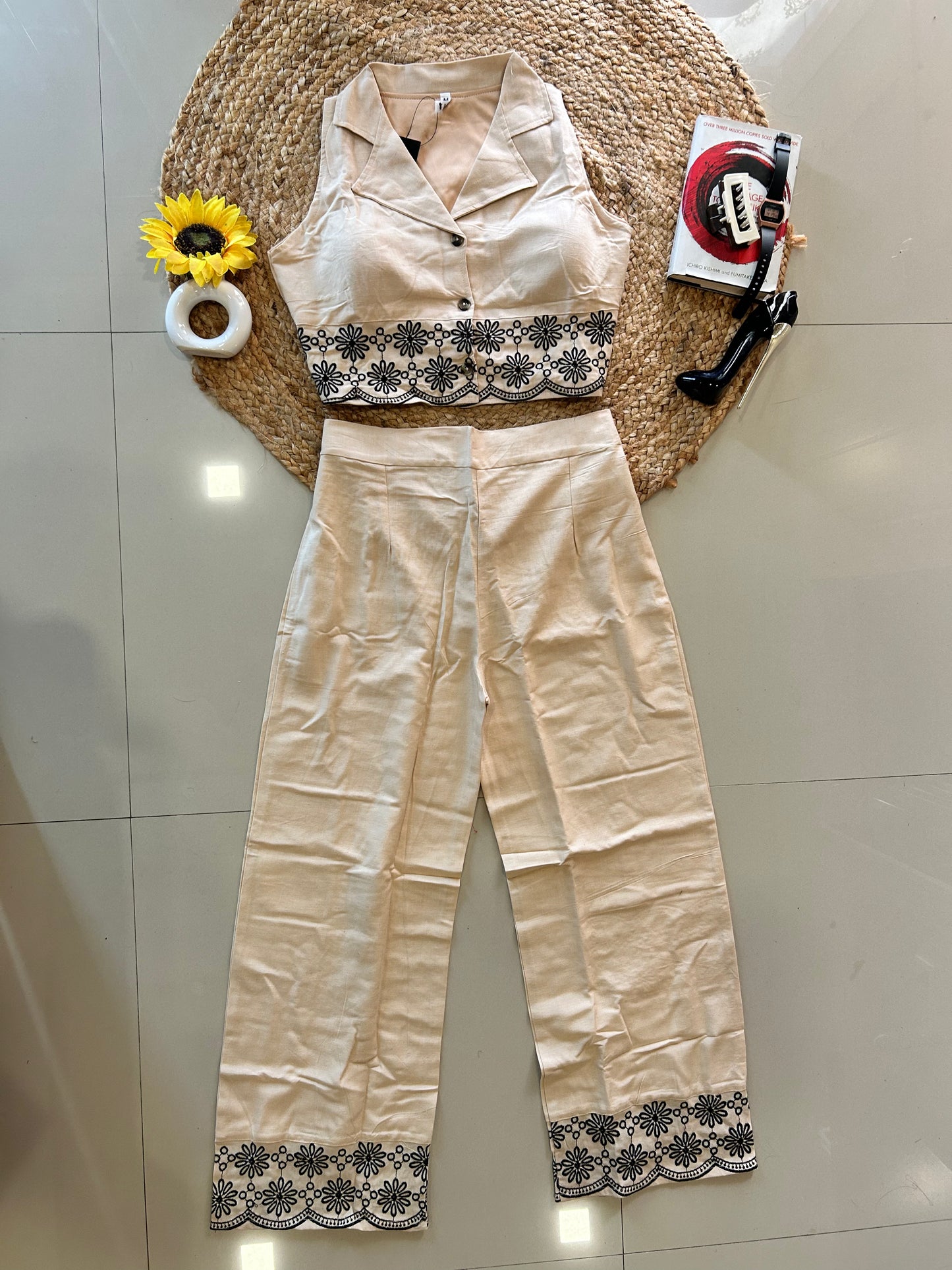 Off white embroidered co-ord set