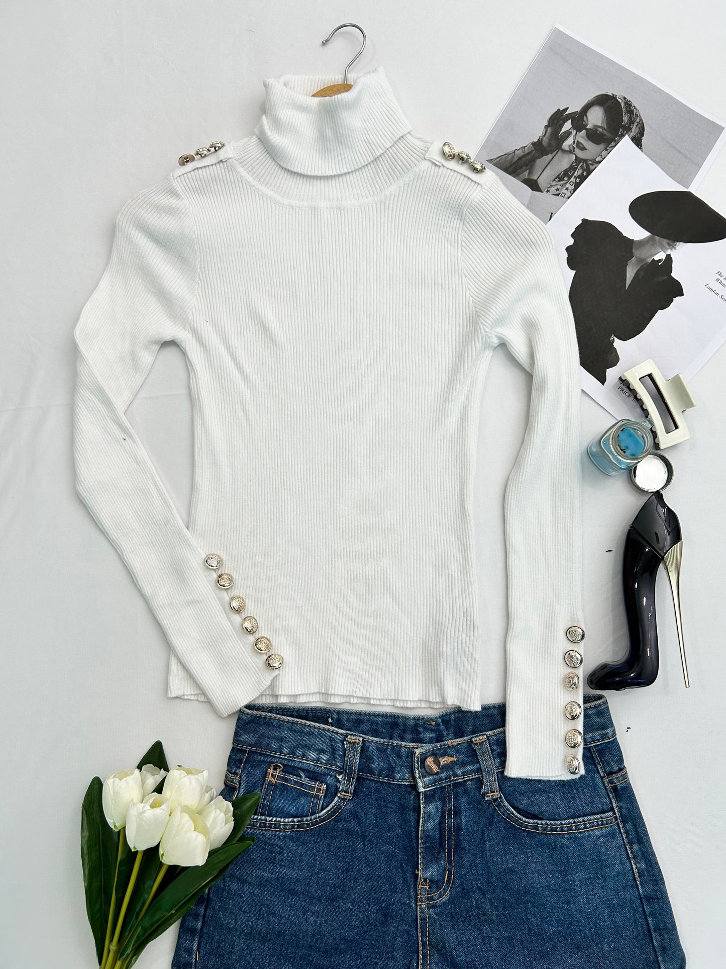 High neck white buttoned top