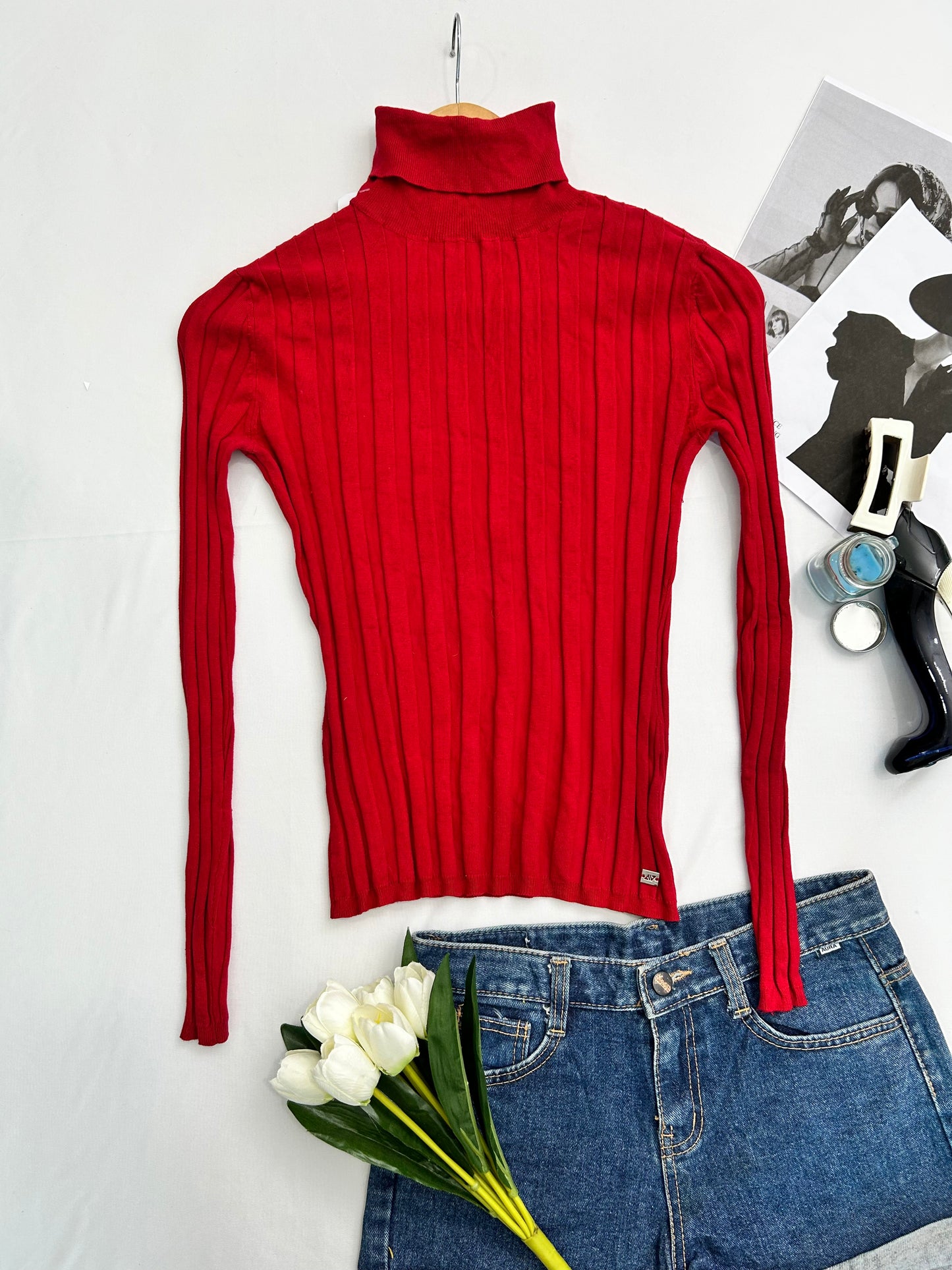 High neck red top