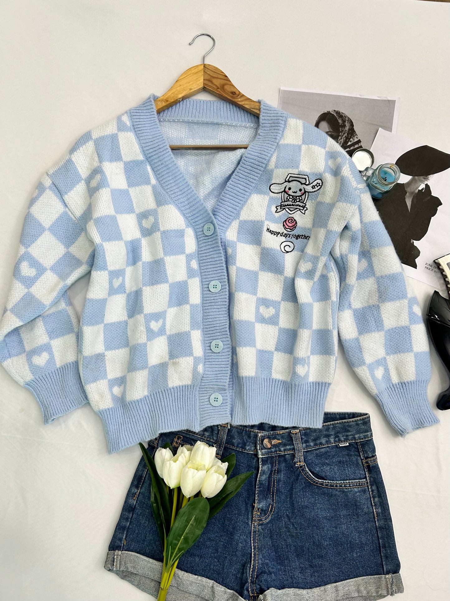 Blue white cute cardigan