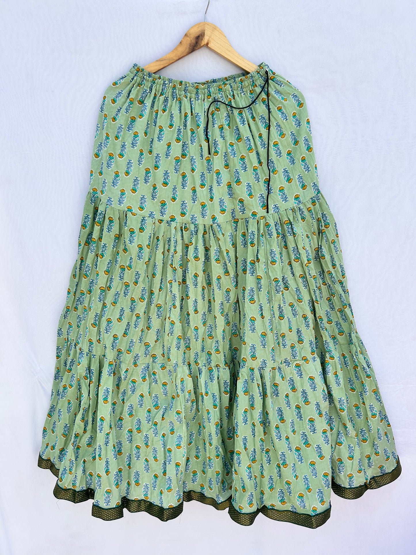 Pastel green handblock printed skirt
