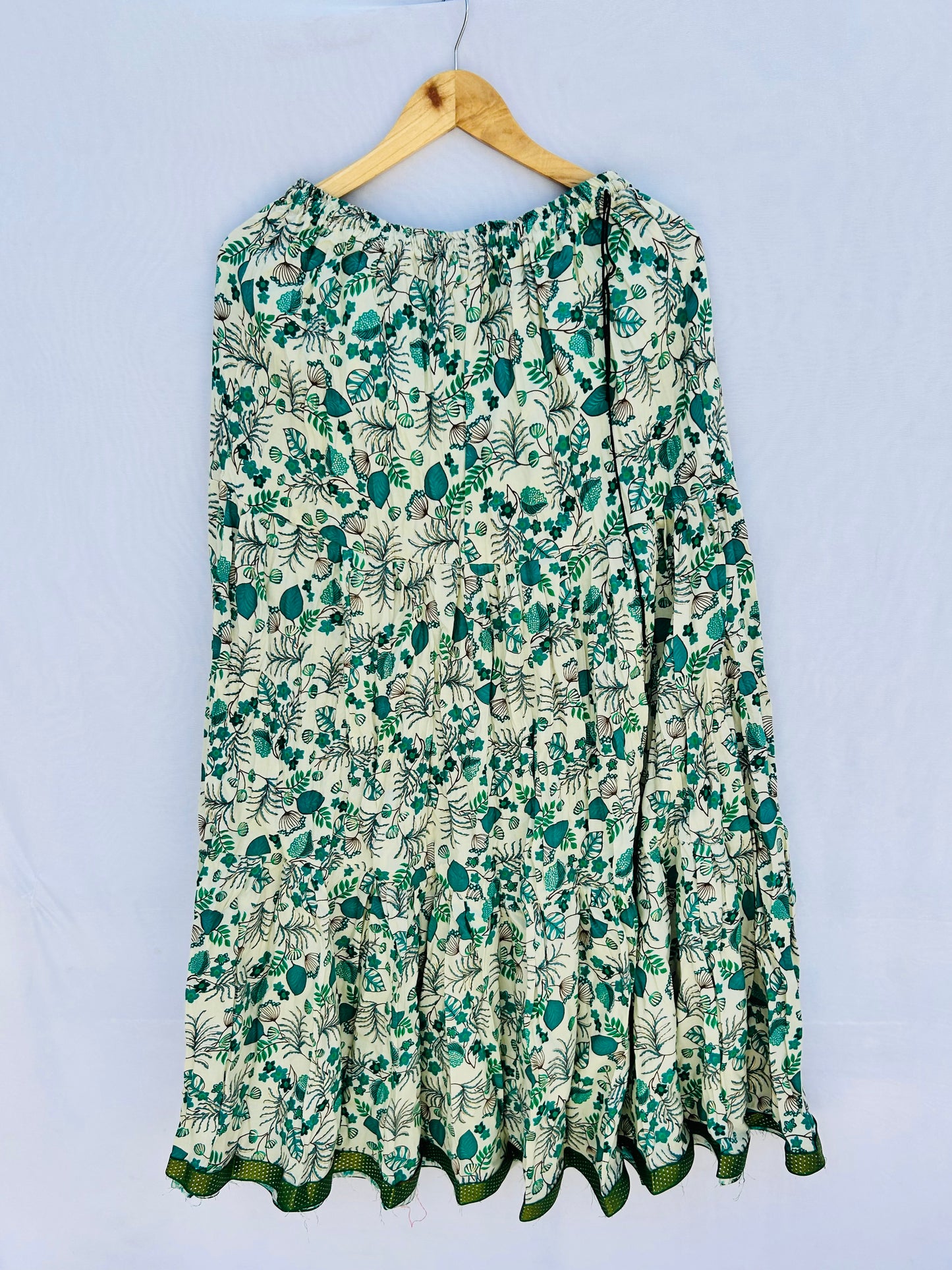 Off white green floral jaal printed skirt