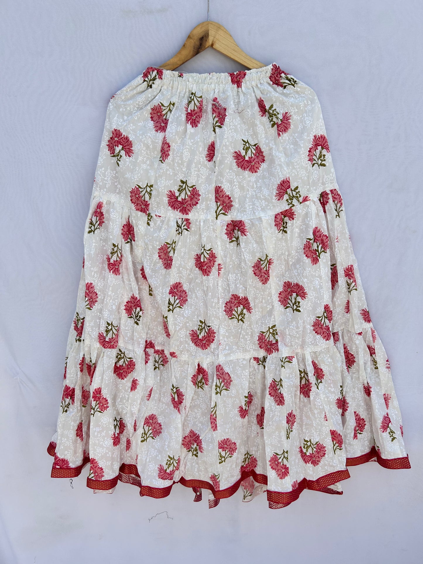 Pink floral white skirt