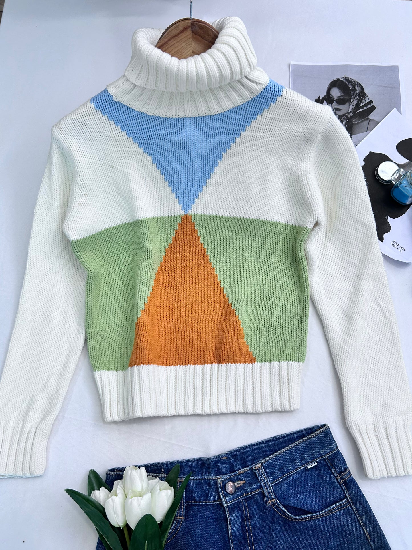 White colour block highneck