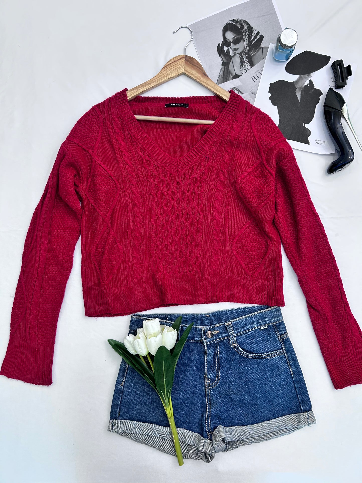 Red cable knit