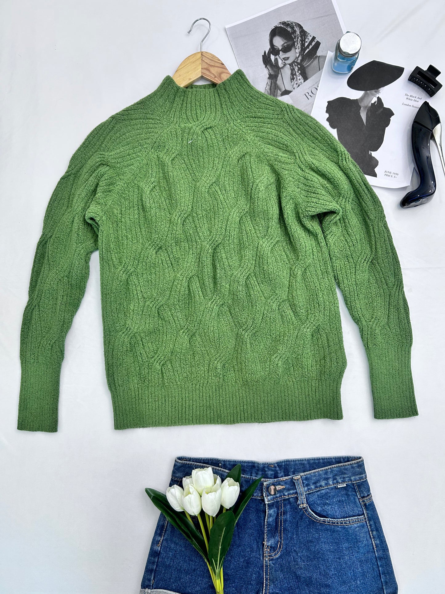 Pastel green cable knit