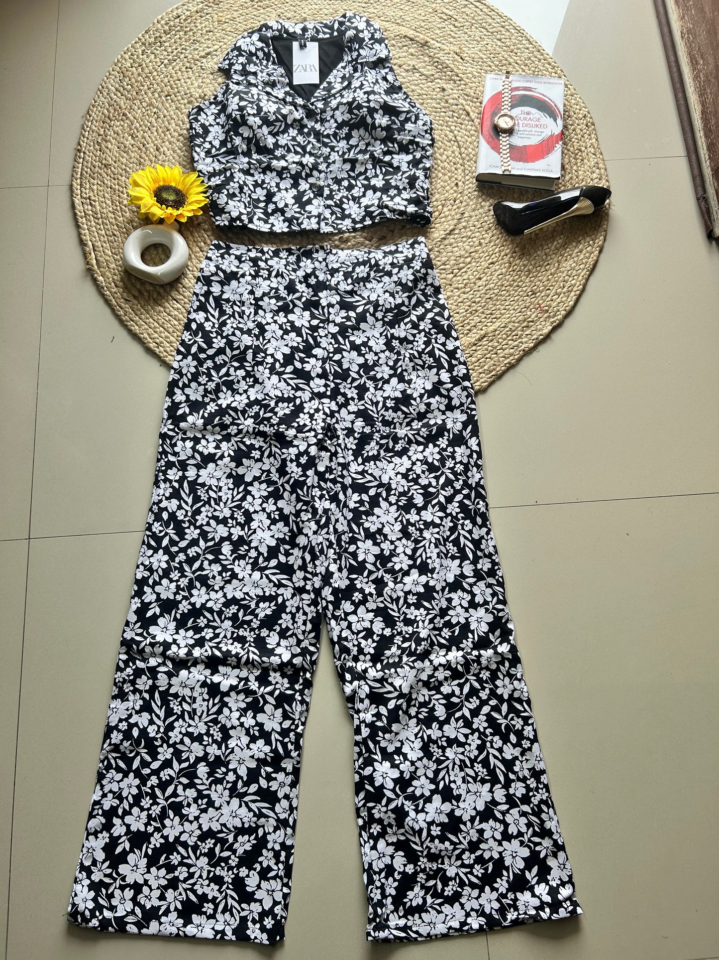 Black white floral printed Co -ord set