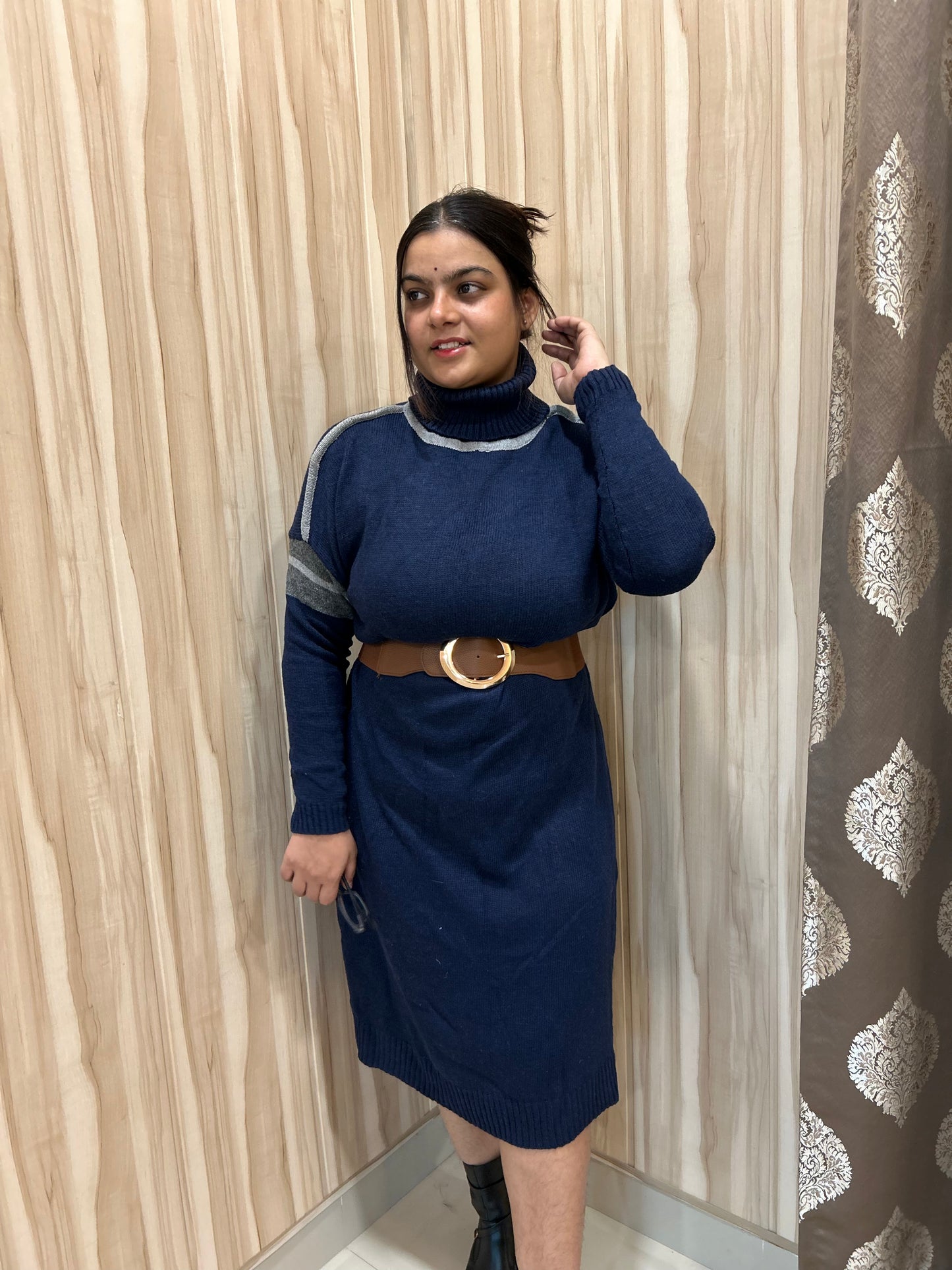 Navy Blue Highneck Top for Women | Boho Freesize Top