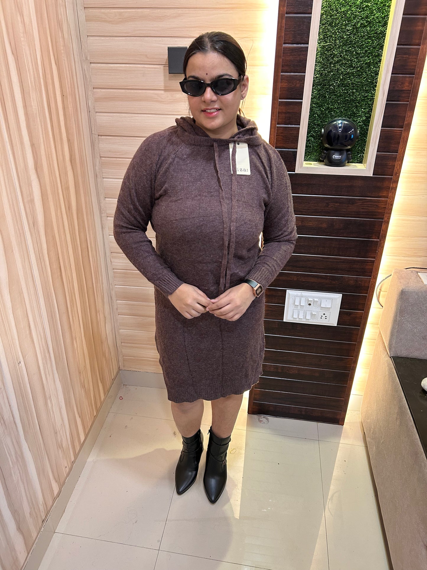 Brown Hoodie Dress for Women | Boho Freesize Surplus Dress