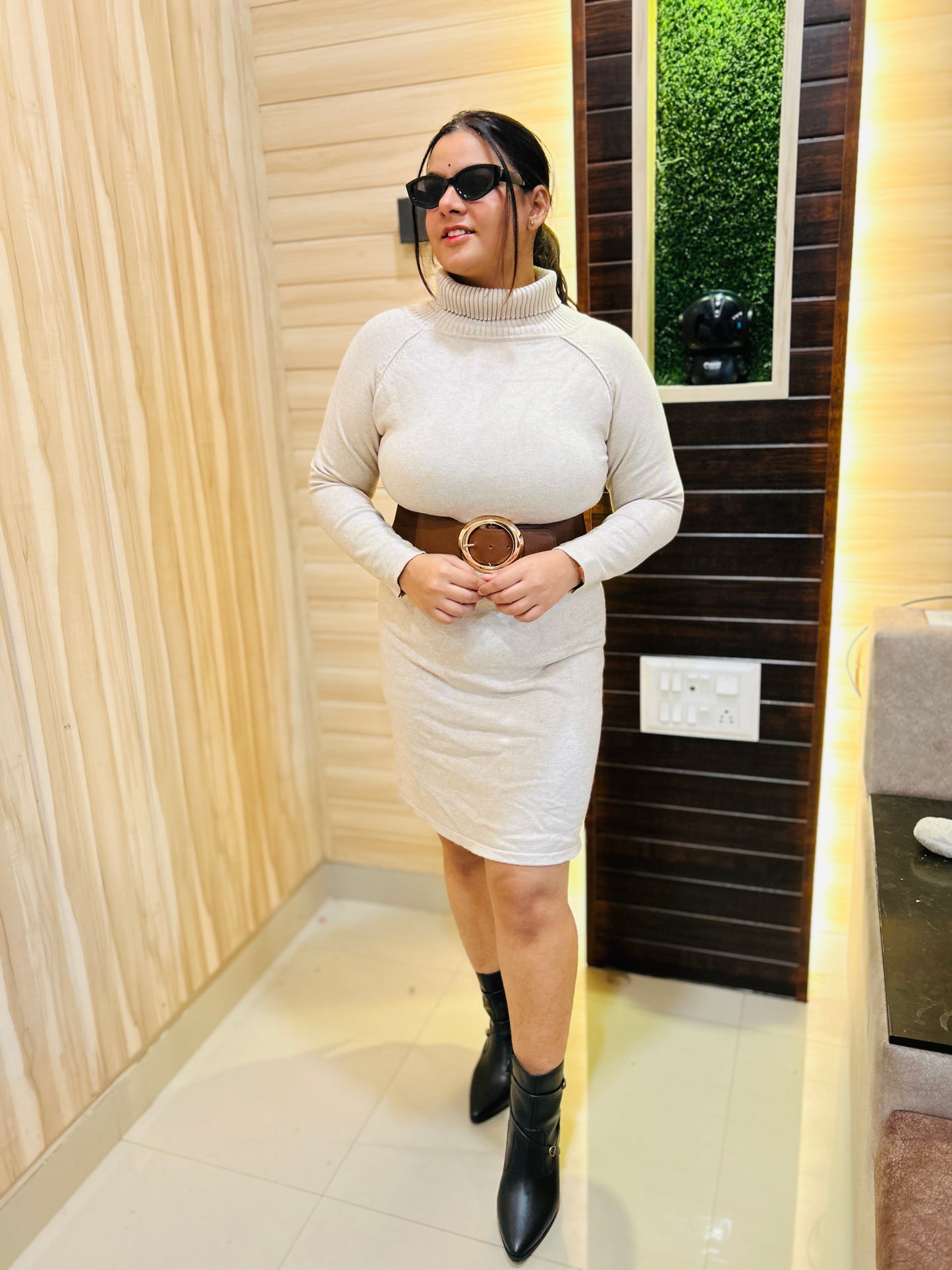 Off White Ribbed Dress for Women | Boho Freesize Surplus Dress