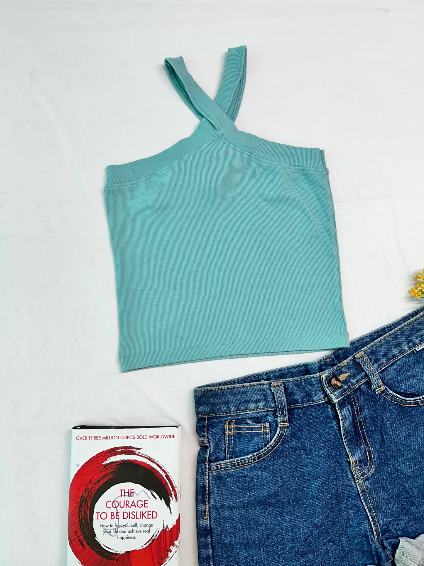 Criss cross tank top-Cyan