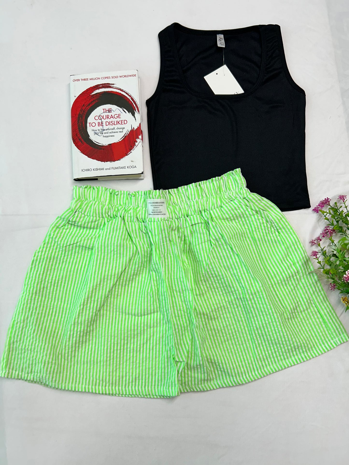 Stripe cotton short -GREEN