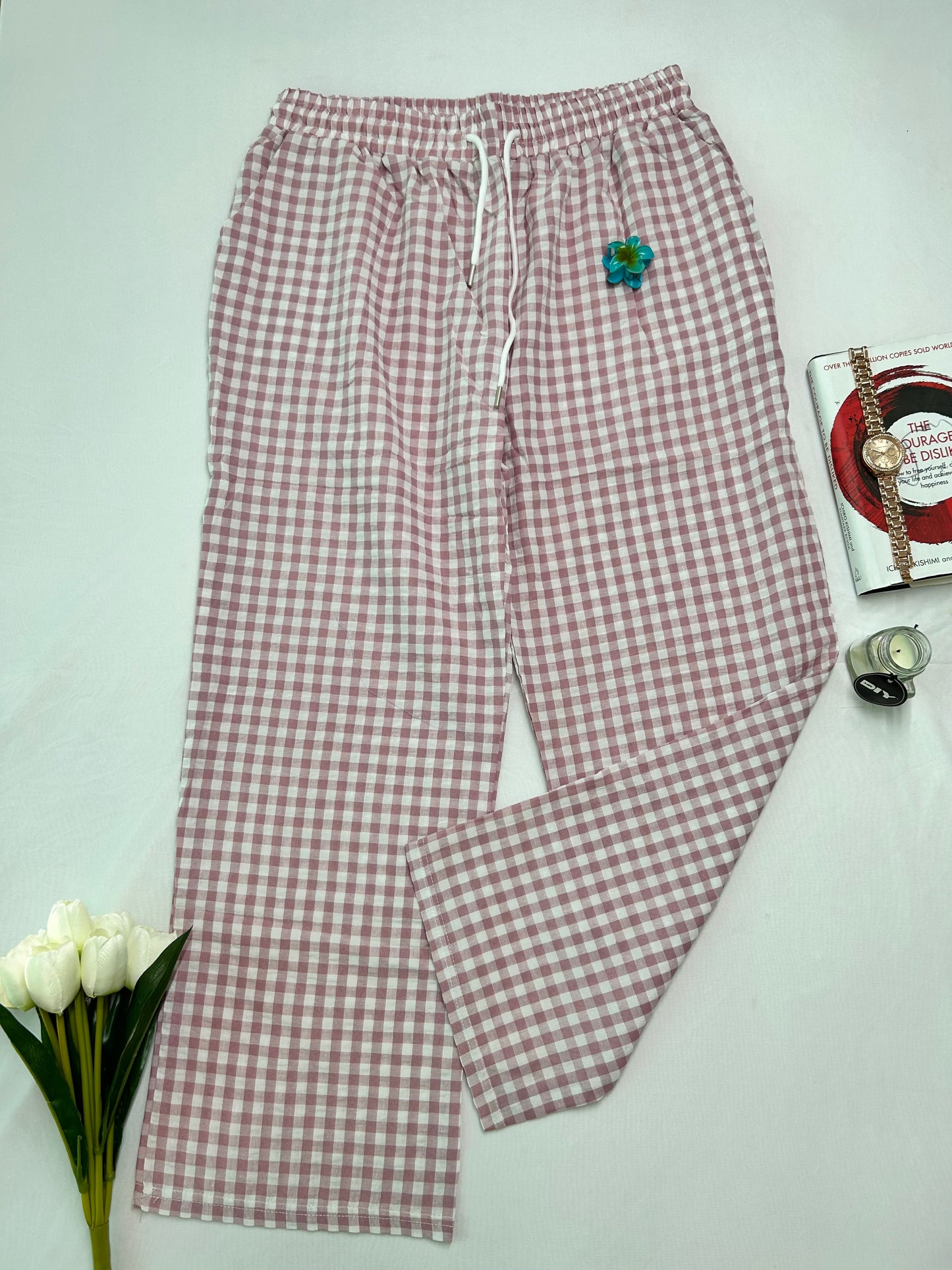 CHECKED PANTS -Mauve