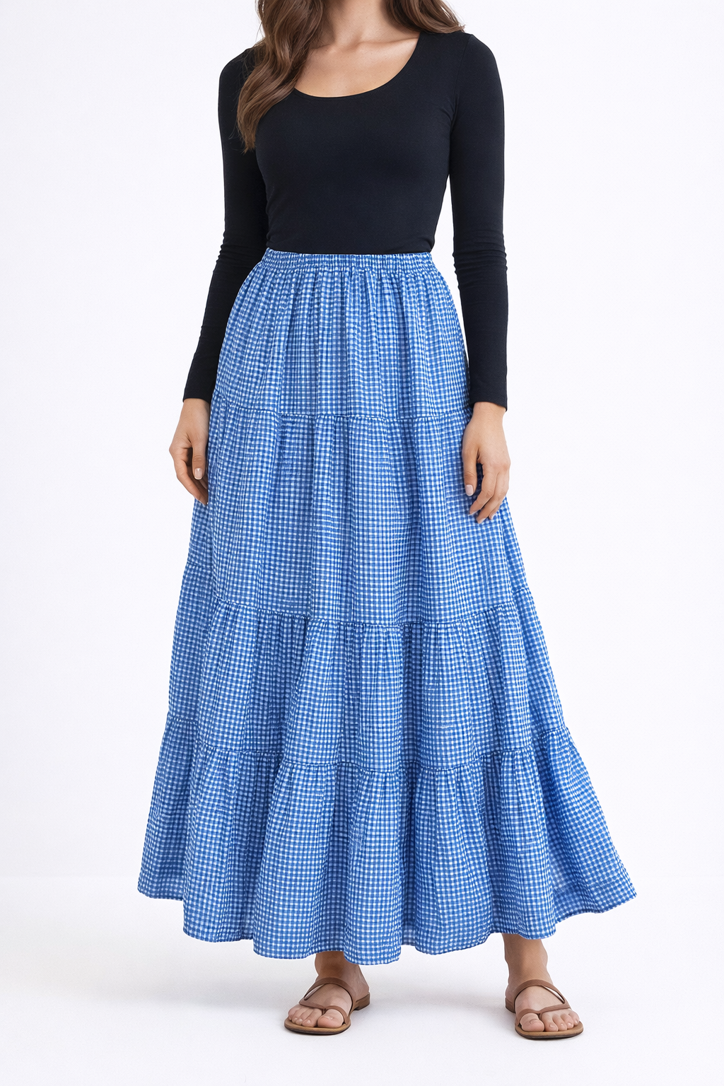 Blue checked printed skirt