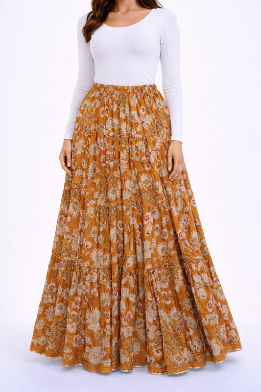 Yellow floral printed skirt