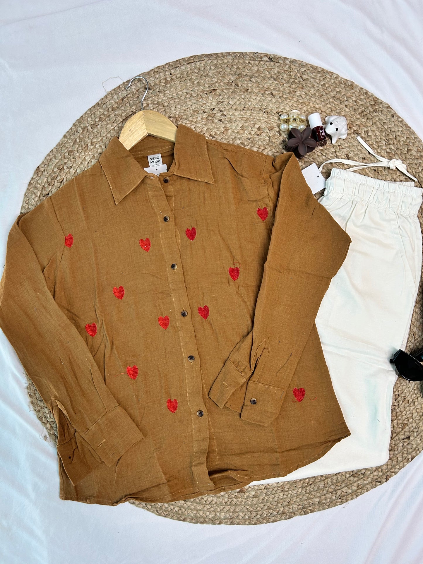 Linen Shirt heart - Pretty brown