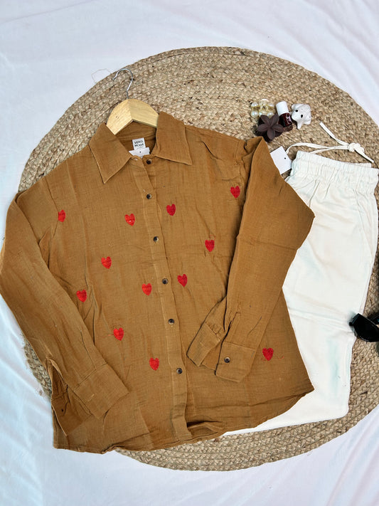 Linen Shirt heart - Pretty brown